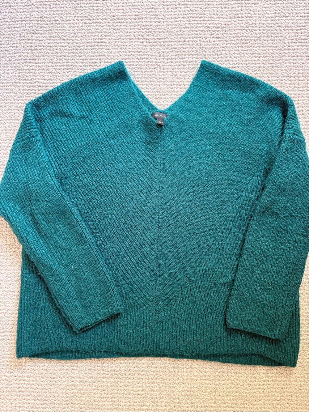 Ann Taylor Teal V-Neck Ribbed Sweater